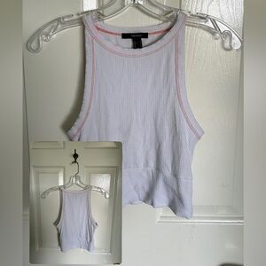 White Cropped Tank with Orange Hemming